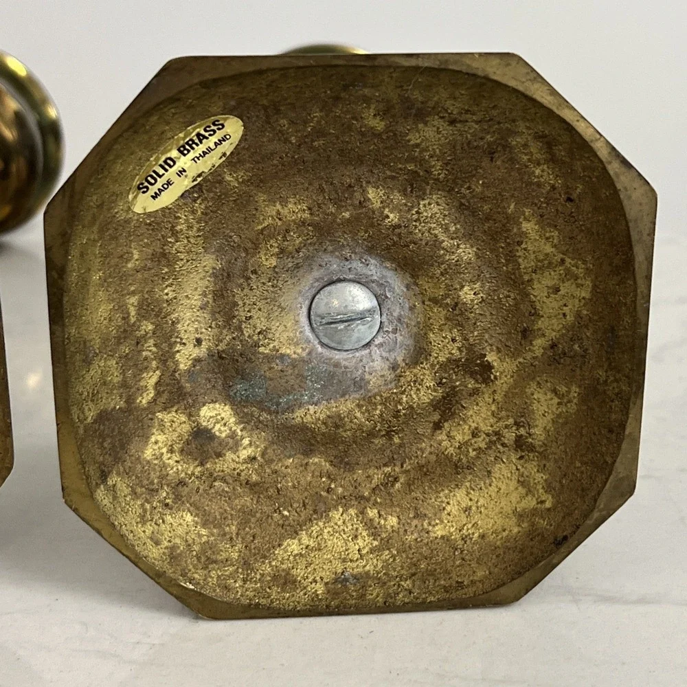 Vtg Solid Brass Candlestick Holders Pair Mantel Farmhouse Colonial Style Decor‎